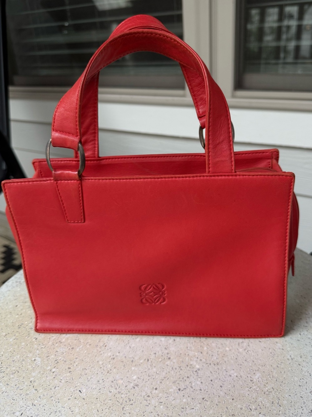 Vintage Loewe Anagram Orange-Red Leather Top Handle Bag with COA